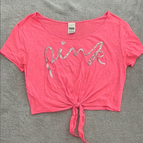 PINK Victoria's Secret Tops - PINK Victoria's Secret Women's Tie-Front Crop Top